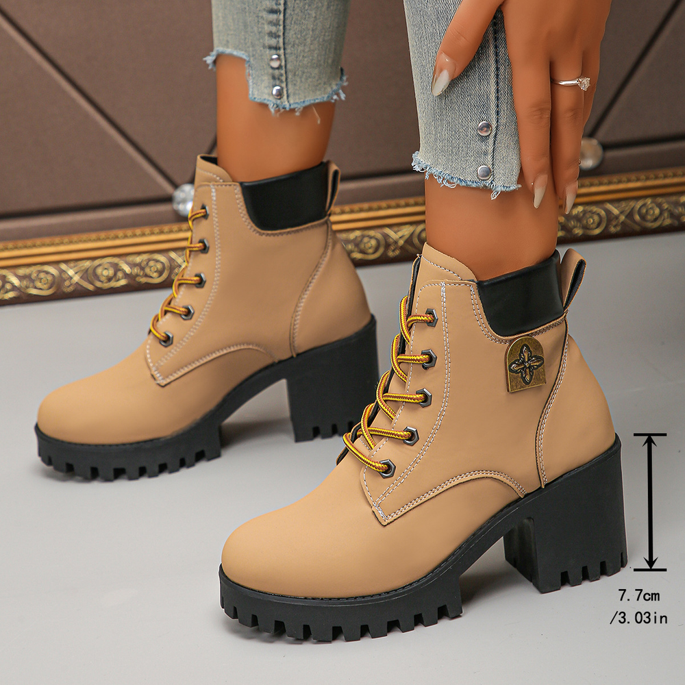 Women's thick heel platform lace-up ankle boots