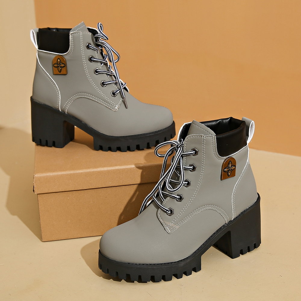 Women's thick heel platform lace-up ankle boots