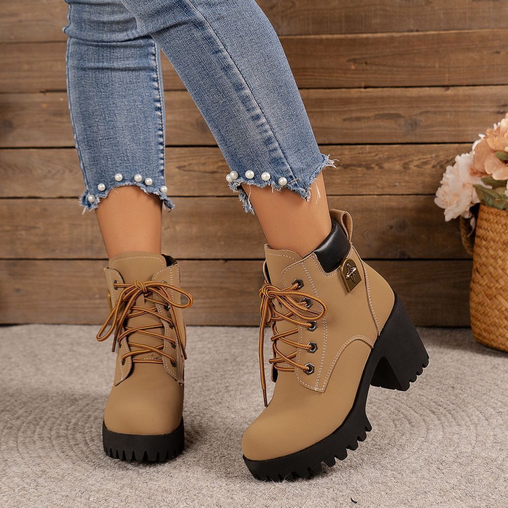 Women's thick heel platform lace-up ankle boots